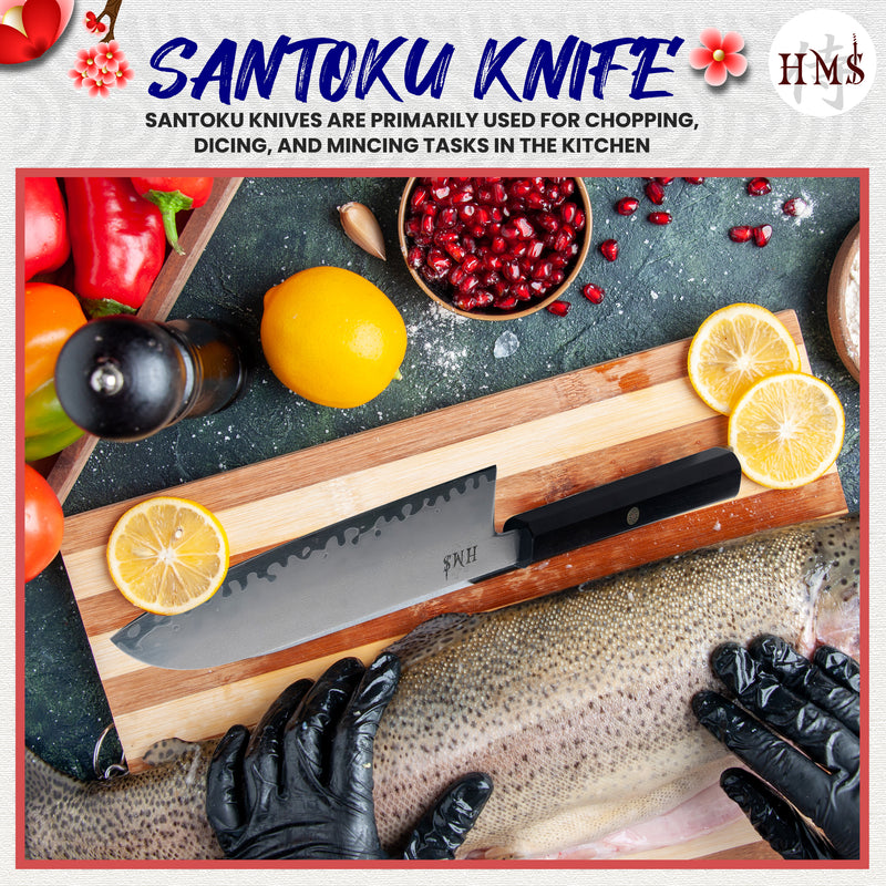 HMS Santoku Knife - 7" Blade, HAP40 Triple-Layer Steel